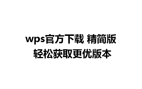 wps官方下载 精简版 轻松获取更优版本