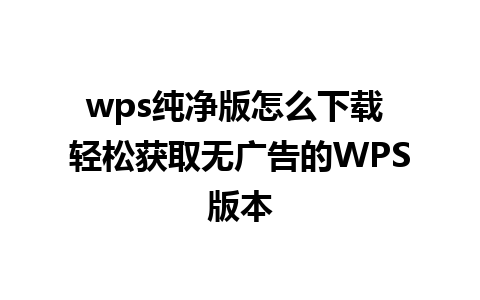 wps纯净版怎么下载 轻松获取无广告的WPS版本