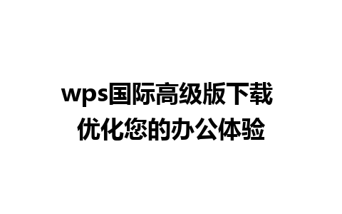 wps国际高级版下载 优化您的办公体验