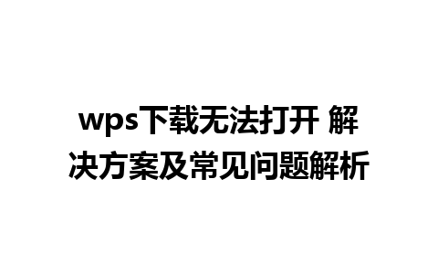 wps下载无法打开 解决方案及常见问题解析