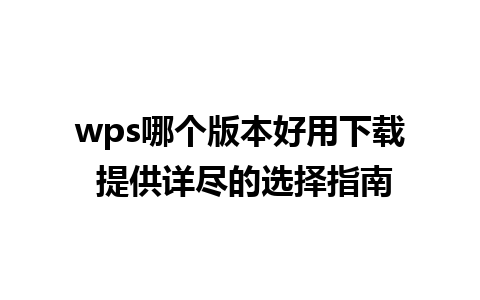 wps哪个版本好用下载 提供详尽的选择指南