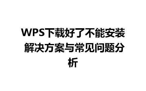 WPS下载好了不能安装 解决方案与常见问题分析