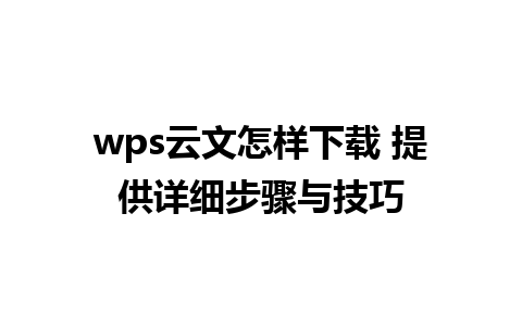 wps云文怎样下载 提供详细步骤与技巧