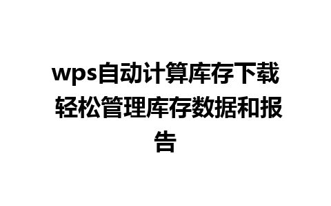 wps自动计算库存下载 轻松管理库存数据和报告