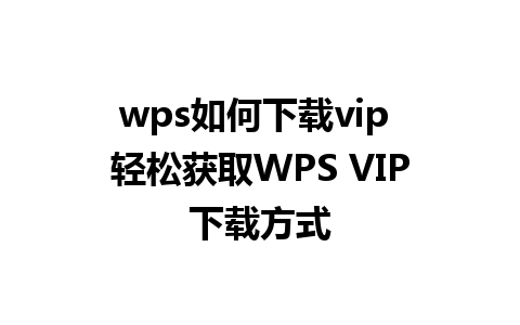 wps如何下载vip 轻松获取WPS VIP下载方式