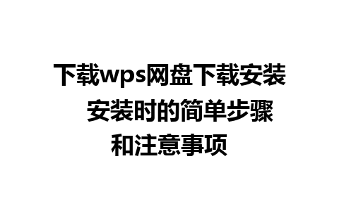 下载wps网盘下载安装   安装时的简单步骤和注意事项