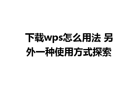 下载wps怎么用法 另外一种使用方式探索