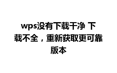 wps没有下载干净 下载不全，重新获取更可靠版本