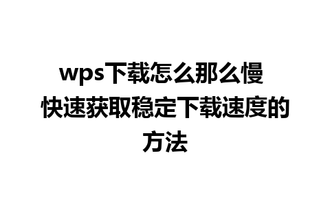 wps下载怎么那么慢 快速获取稳定下载速度的方法