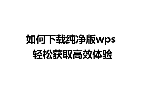 如何下载纯净版wps 轻松获取高效体验