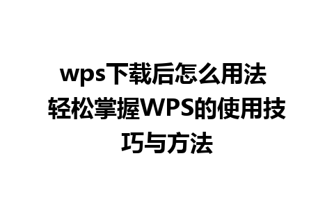 wps下载后怎么用法 轻松掌握WPS的使用技巧与方法