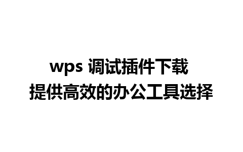 wps 调试插件下载 提供高效的办公工具选择