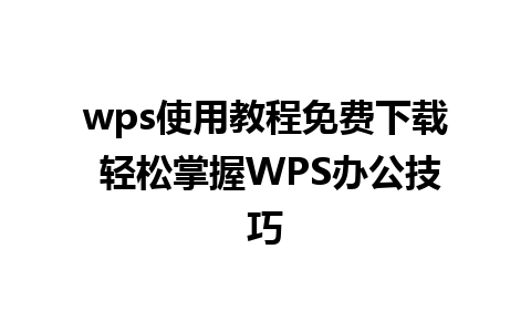 wps使用教程免费下载 轻松掌握WPS办公技巧