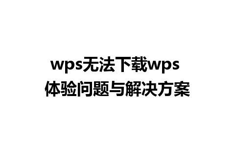 wps无法下载wps 体验问题与解决方案