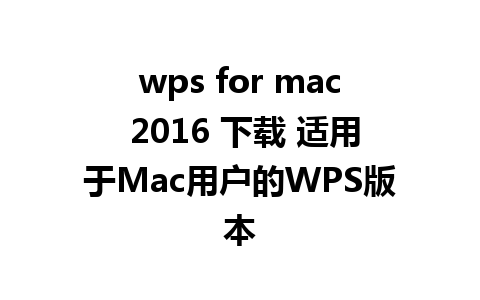 wps for mac 2016 下载 适用于Mac用户的WPS版本