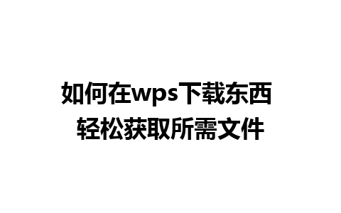 如何在wps下载东西 轻松获取所需文件