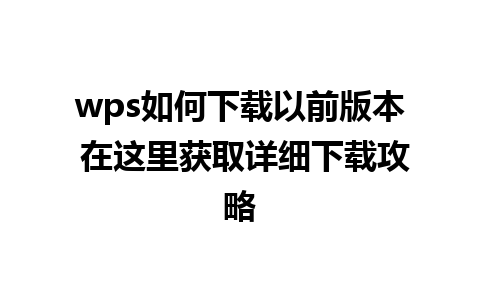 wps如何下载以前版本 在这里获取详细下载攻略