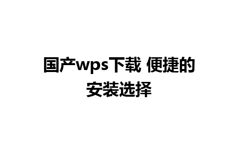 国产wps下载 便捷的安装选择