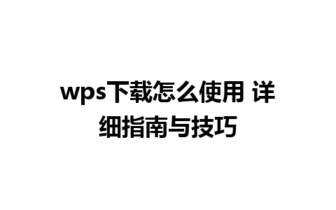 wps下载怎么使用 详细指南与技巧