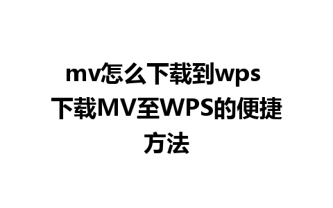 mv怎么下载到wps 下载MV至WPS的便捷方法