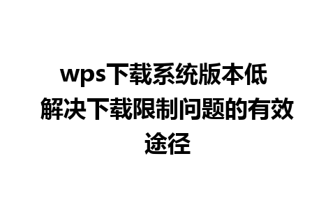 wps下载系统版本低 解决下载限制问题的有效途径