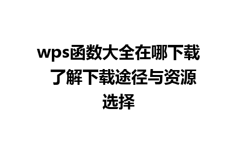 wps函数大全在哪下载  了解下载途径与资源选择