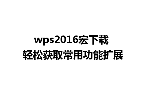 wps2016宏下载 轻松获取常用功能扩展