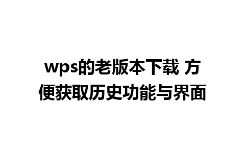 wps的老版本下载 方便获取历史功能与界面