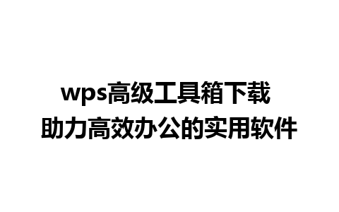 wps高级工具箱下载 助力高效办公的实用软件