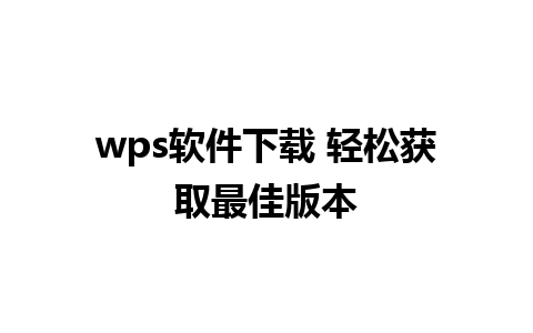 wps软件下载 轻松获取最佳版本