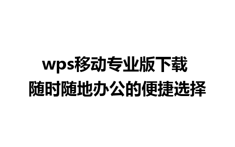 wps移动专业版下载 随时随地办公的便捷选择