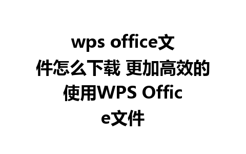 wps office文件怎么下载 更加高效的使用WPS Office文件