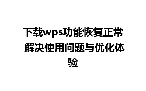 下载wps功能恢复正常 解决使用问题与优化体验