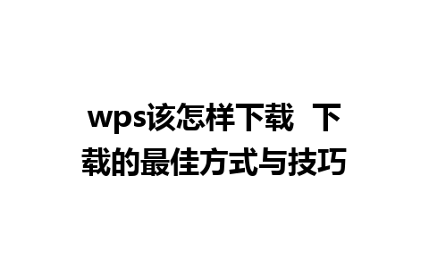 wps该怎样下载  下载的最佳方式与技巧