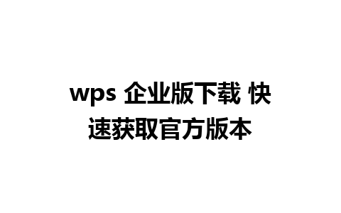 wps 企业版下载 快速获取官方版本