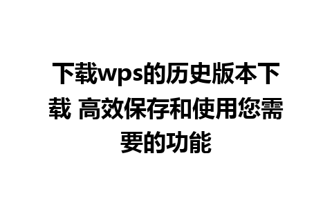 下载wps的历史版本下载 高效保存和使用您需要的功能