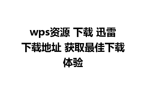 wps资源 下载 迅雷下载地址 获取最佳下载体验