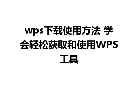 wps下载使用方法 学会轻松获取和使用WPS工具