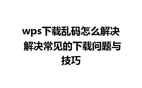 wps下载乱码怎么解决 解决常见的下载问题与技巧