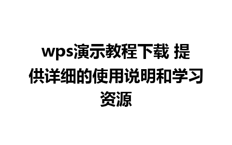 wps演示教程下载 提供详细的使用说明和学习资源