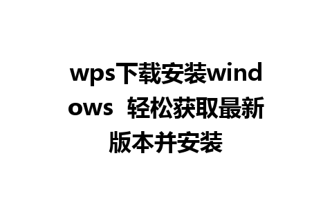 wps下载安装windows  轻松获取最新版本并安装