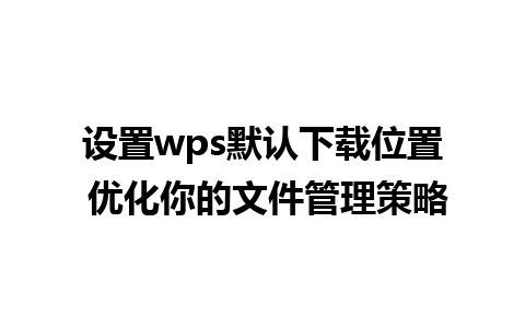 设置wps默认下载位置 优化你的文件管理策略