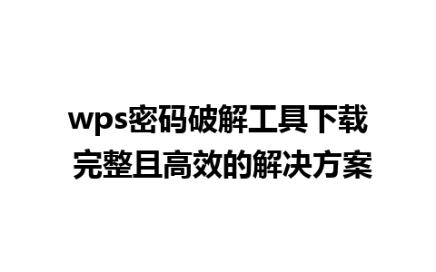 wps密码破解工具下载 完整且高效的解决方案