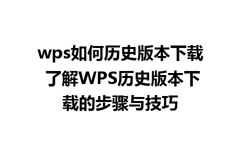 wps如何历史版本下载 了解WPS历史版本下载的步骤与技巧