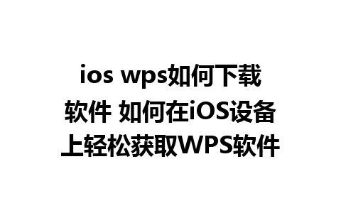 ios wps如何下载软件 如何在iOS设备上轻松获取WPS软件