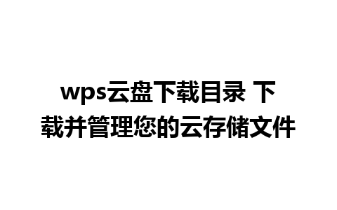 wps云盘下载目录 下载并管理您的云存储文件