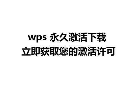 wps 永久激活下载 立即获取您的激活许可