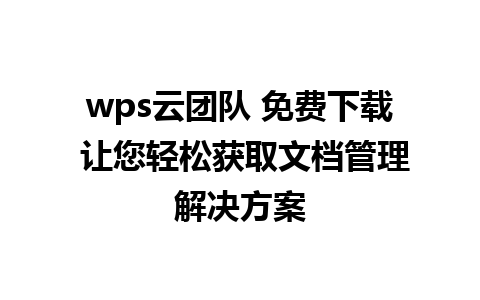 wps云团队 免费下载 让您轻松获取文档管理解决方案