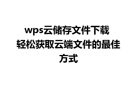 wps云储存文件下载 轻松获取云端文件的最佳方式