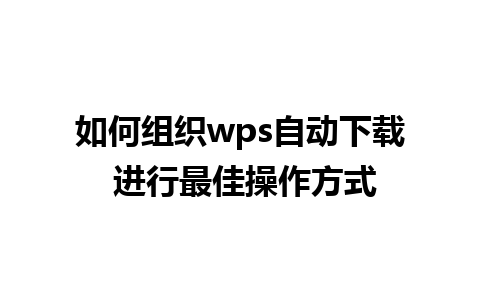 如何组织wps自动下载 进行最佳操作方式